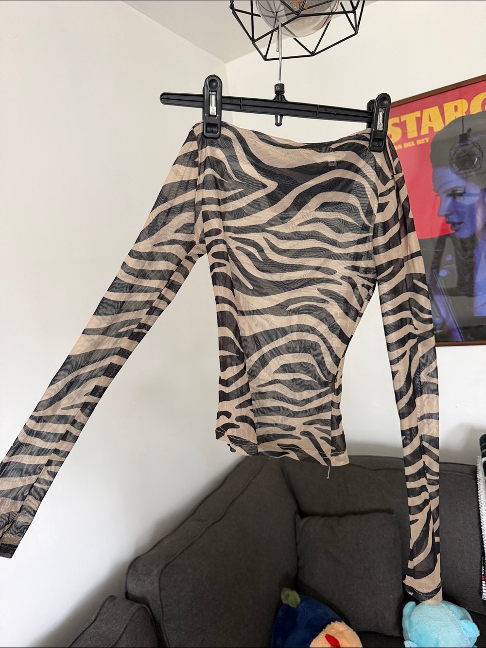 superdown Beige and Black Sheer Zebra Print Top